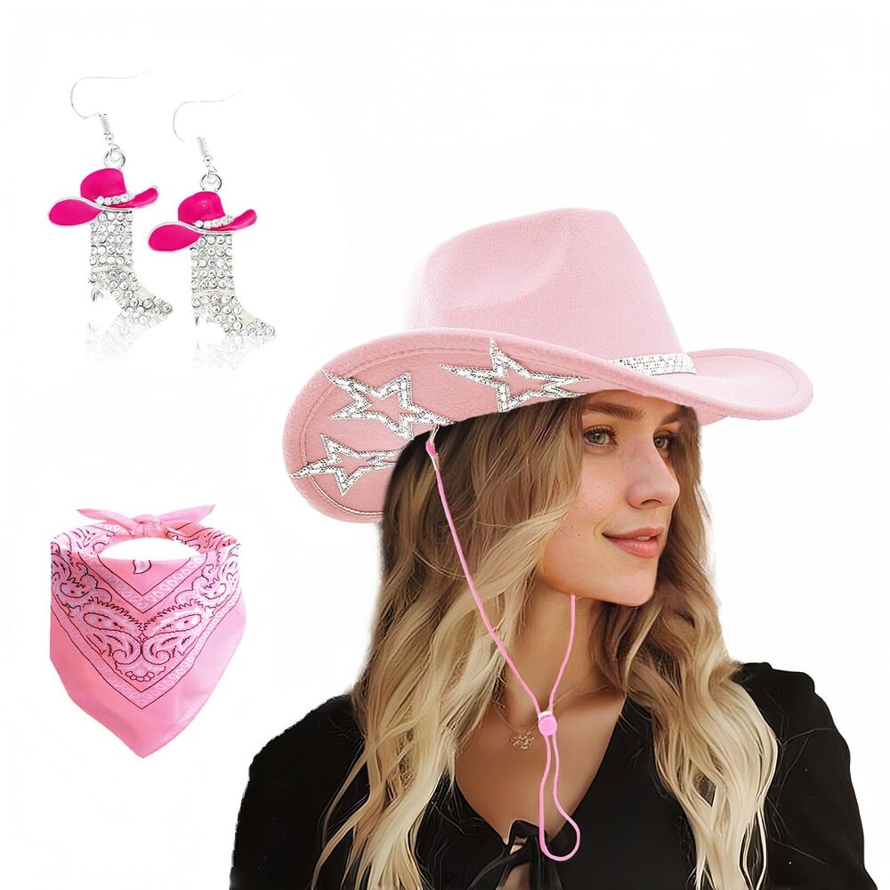 3443 Cowgirl Hat And Bandana Heart Sunglasses Glitter Rhinestone Star